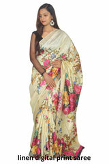 Linen digital print Saree SILK ZONE