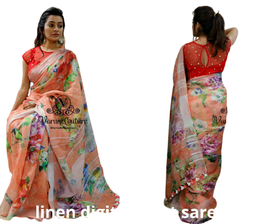 Linen digital print Saree SILK ZONE