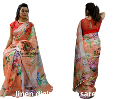 Linen digital print Saree SILK ZONE