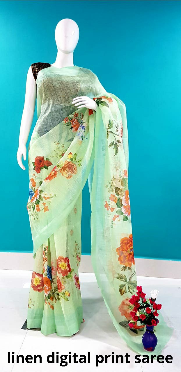 Linen digital print Saree SILK ZONE