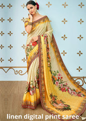 Linen digital print Saree SILK ZONE
