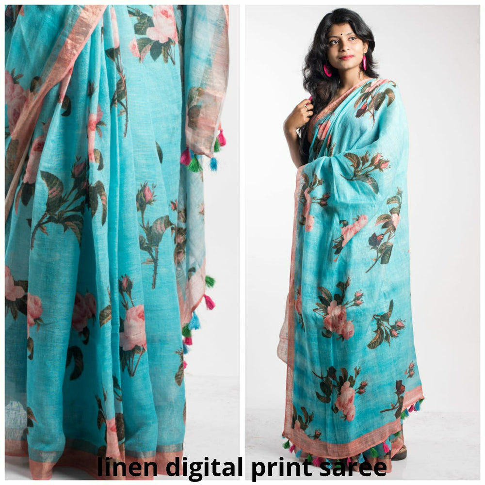 Linen digital print Saree SILK ZONE