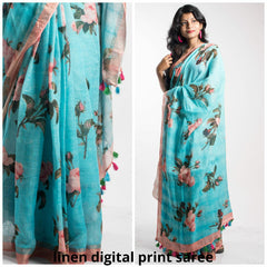 Linen digital print Saree SILK ZONE