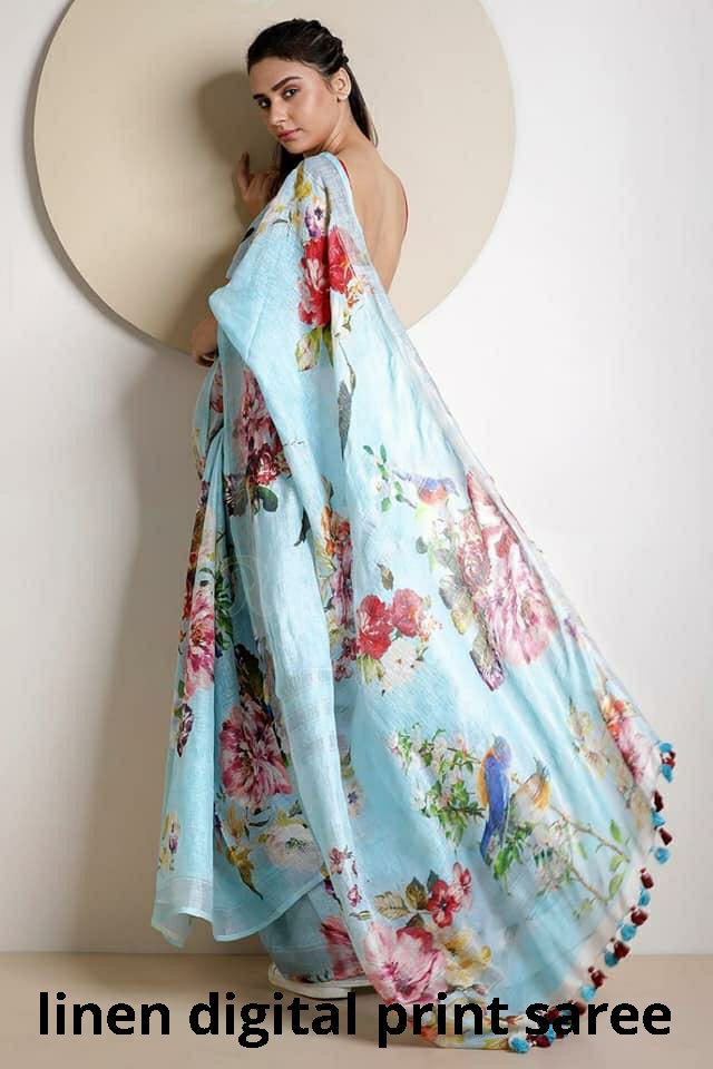 Linen digital print Saree SILK ZONE