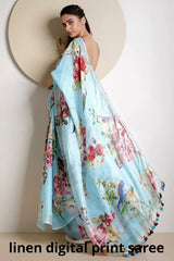 Linen digital print Saree SILK ZONE