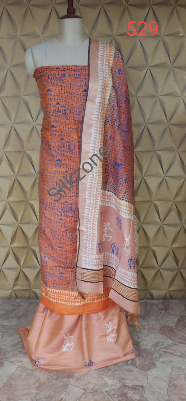 Soft silk hand print suit SILK ZONE