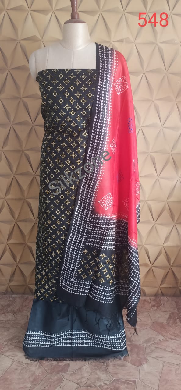 Soft silk hand print suit SILK ZONE