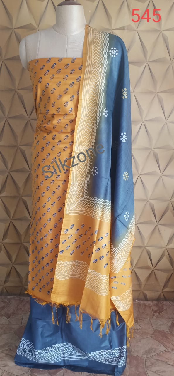 Soft silk hand print suit SILK ZONE