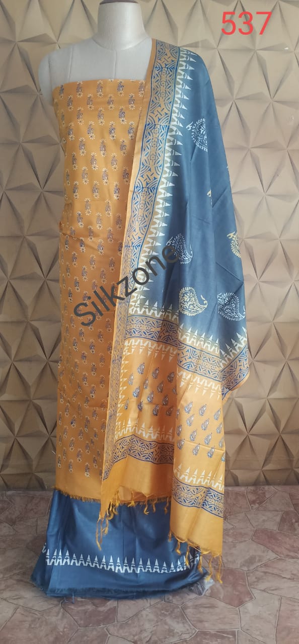 Soft silk hand print suit SILK ZONE