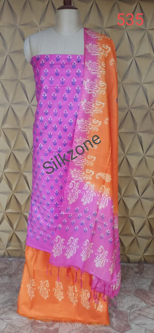 Soft silk hand print suit SILK ZONE