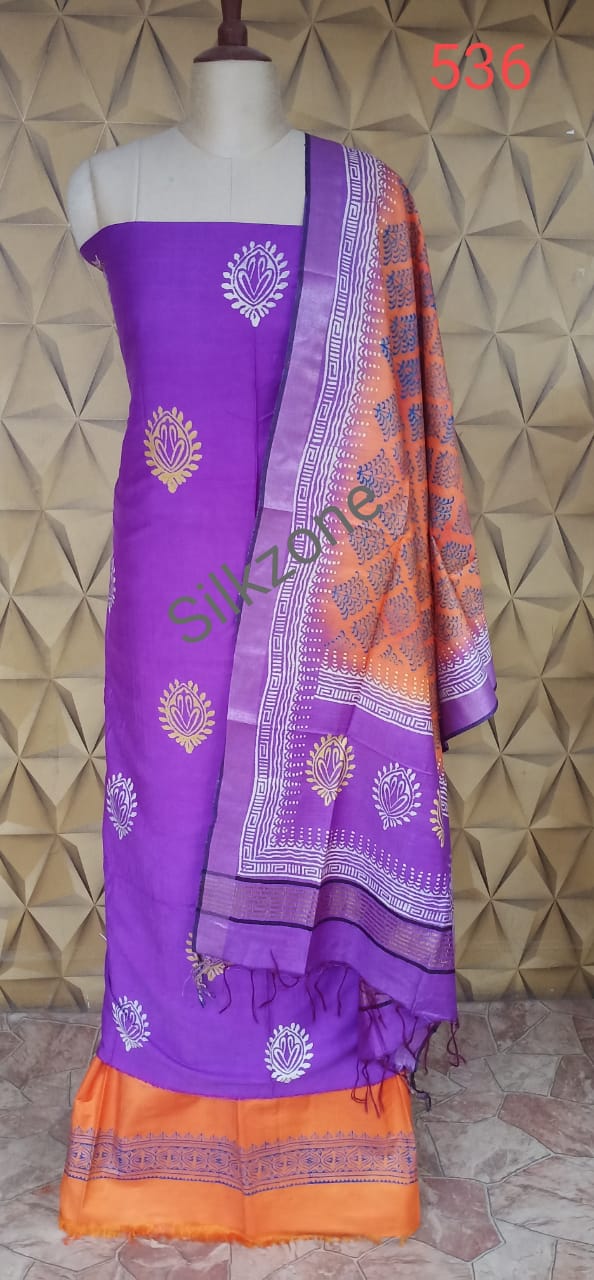 Soft silk hand print suit SILK ZONE