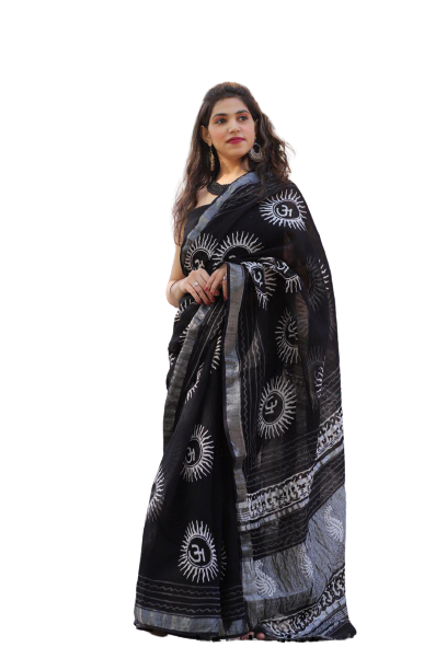 Khadi linen printed saree SILK ZONE