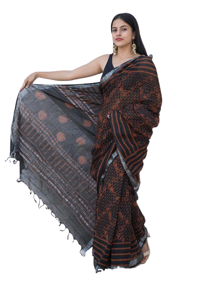 Khadi linen printed saree SILK ZONE