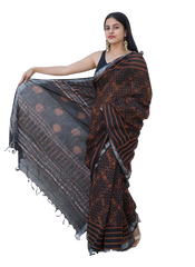 Khadi linen printed saree SILK ZONE