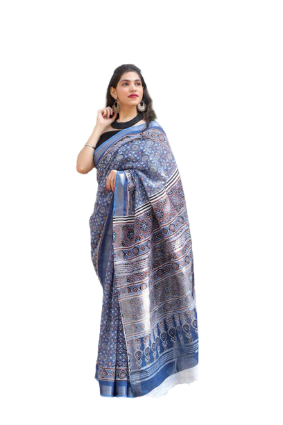 Khadi linen printed saree SILK ZONE