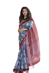 Khadi linen printed Saree SILK ZONE