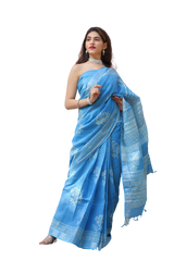 Khadi linen printed saree SILK ZONE