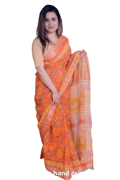 Khadi linen printed Saree SILK ZONE