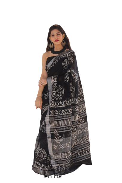 Khadi linen printed Saree SILK ZONE