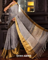 Pure linen plane saree SILK ZONE