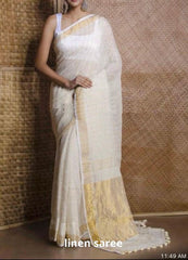 Pure linen checks saree SILK ZONE