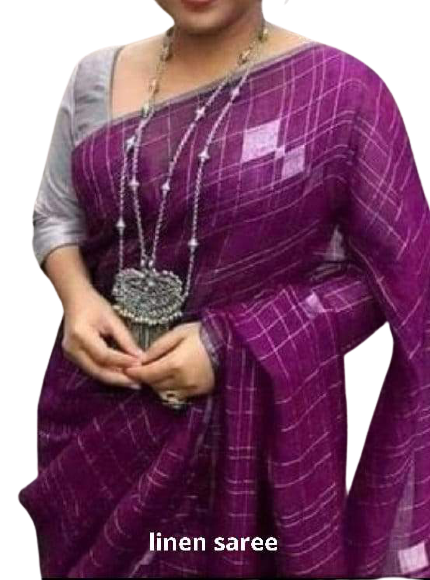 Pure linen checks saree SILK ZONE