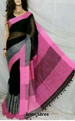 Pure linen plane saree SILK ZONE