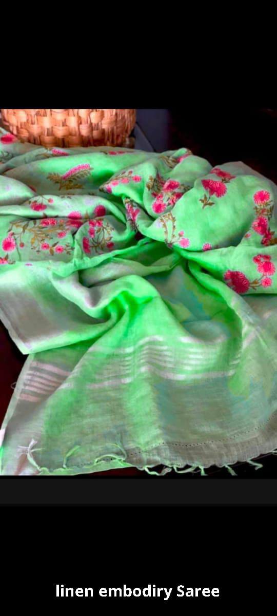 Pure linen embroidery saree SILK ZONE