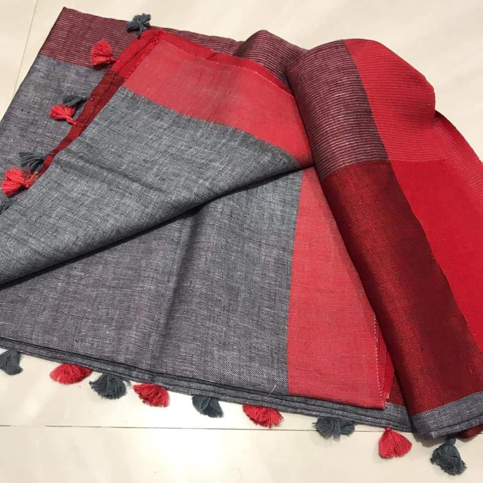 Pure linen plane saree SILK ZONE