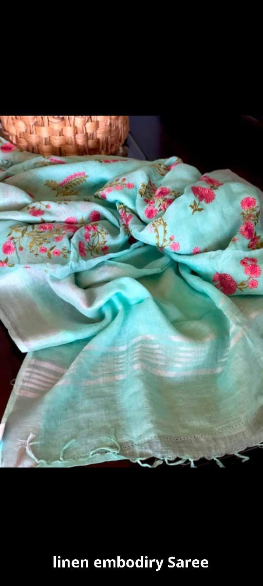 Pure linen embroidery saree SILK ZONE