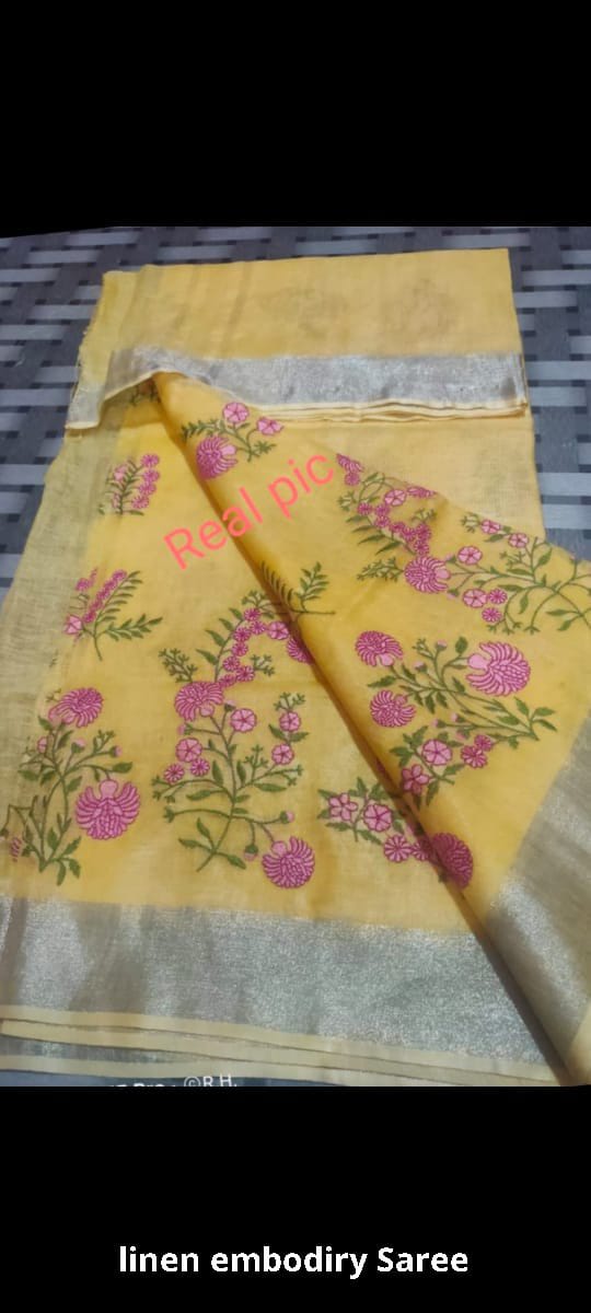 Pure linen embroidery saree SILK ZONE