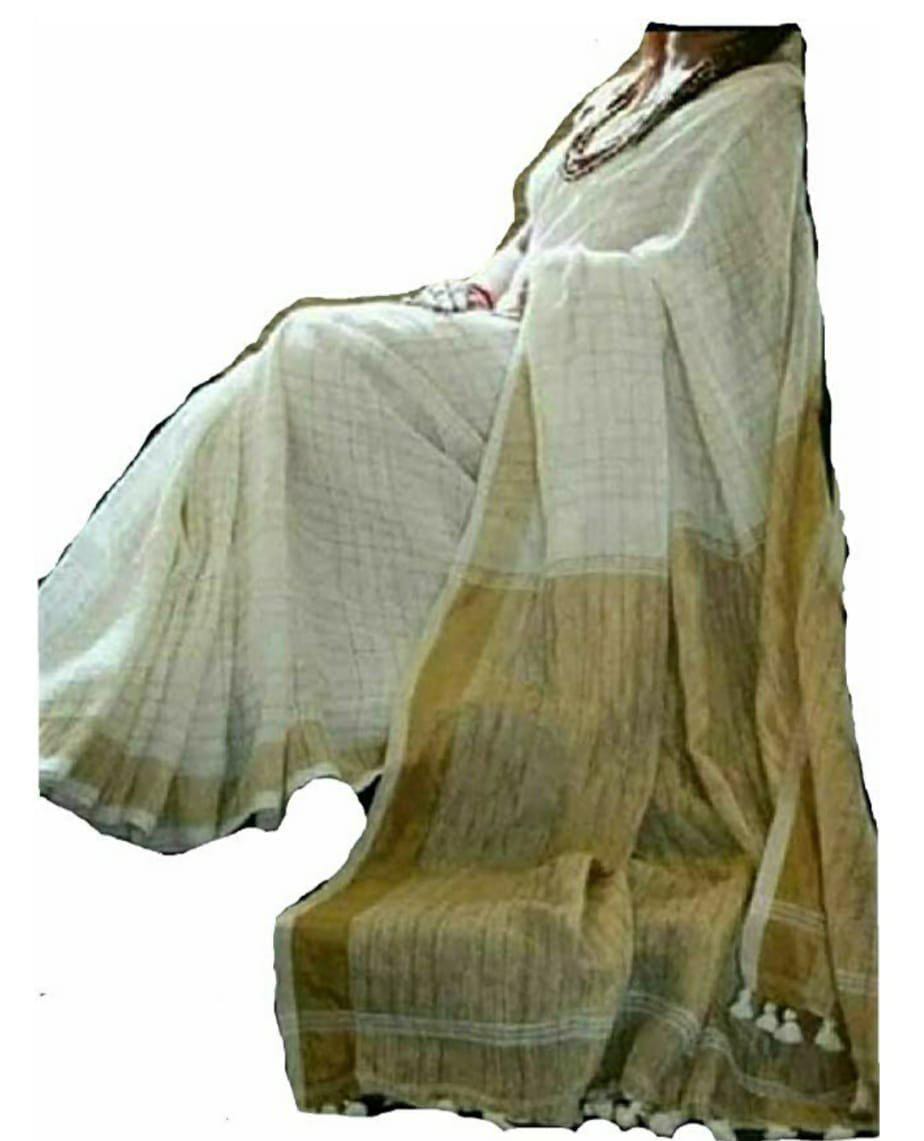 Pure linen checks saree SILK ZONE