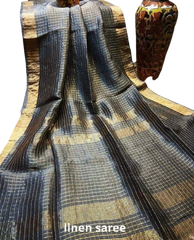 Pure linen checks Saree SILK ZONE