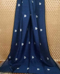 Linen embroidery heart design saree SILK ZONE