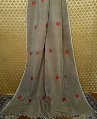 Linen embroidery heart design saree SILK ZONE