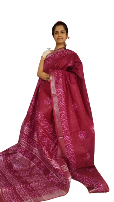 Khadi linen batik printed saree SILK ZONE