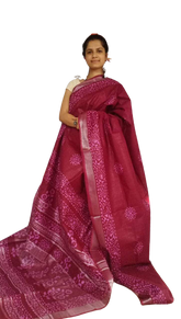 Khadi linen batik printed saree SILK ZONE