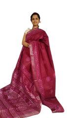 Khadi linen batik printed saree SILK ZONE