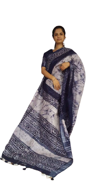 Khadi linen Batik printed saree SILK ZONE