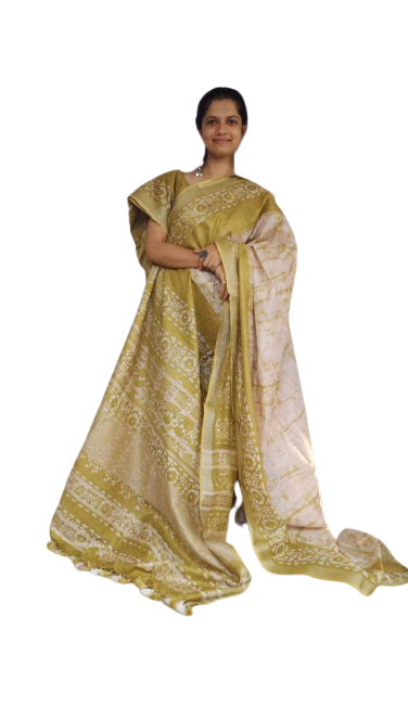 Khadi linen batik printed saree SILK ZONE