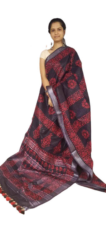 Khadi linen batik printed saree SILK ZONE