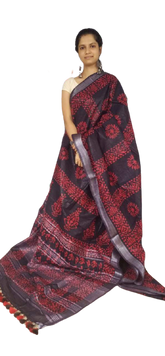 Khadi linen batik printed saree SILK ZONE