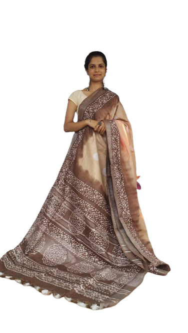 Khadi linen batik printed saree SILK ZONE