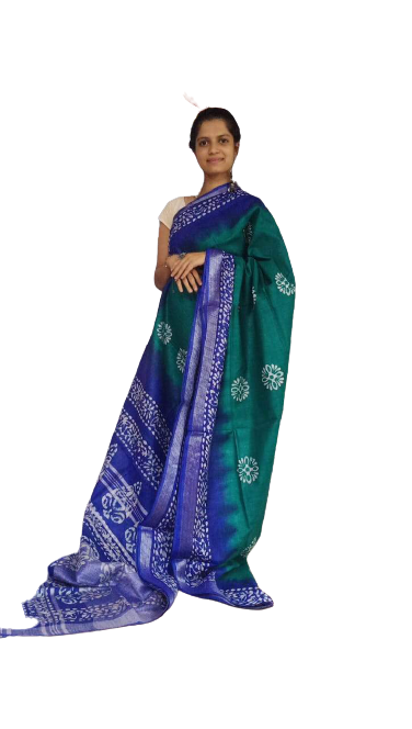 Khadi linen batik printed saree SILK ZONE