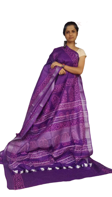 Khadi linen batik printed saree SILK ZONE