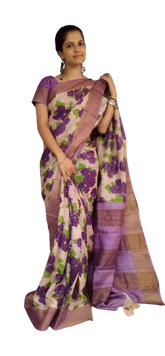 Pure Tussar Silk print saree