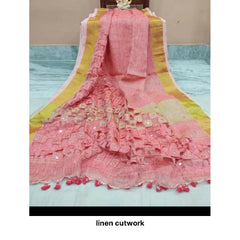 Pure linen cut work design M J HANDLOOMS