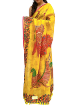 Soft heavy linen whit malamkari print saree Dipen