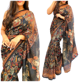 Soft heavy linen whit kalamkari print saree Dipen