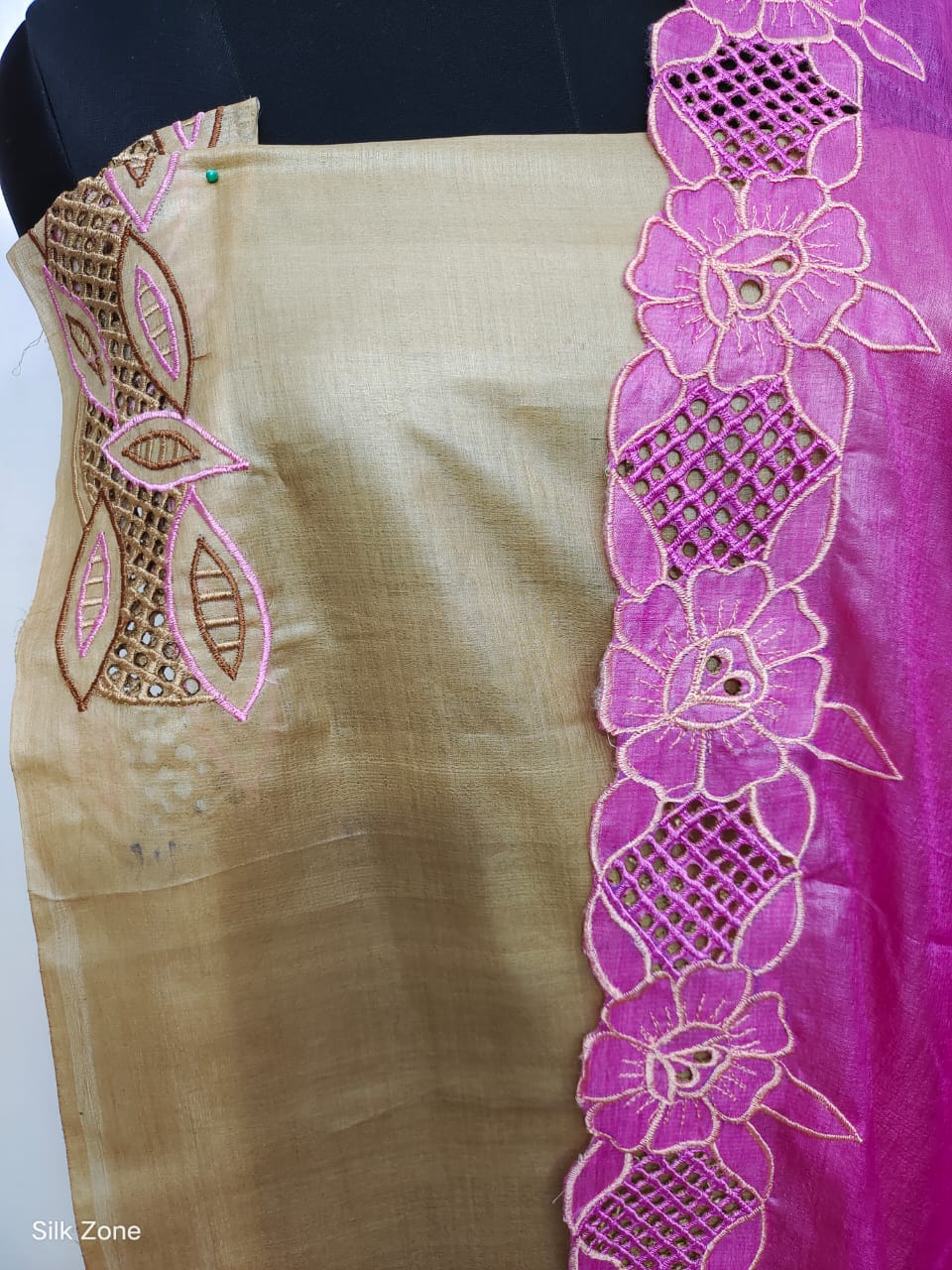 Tussar silk Hand Cutwork Suit SILK ZONE